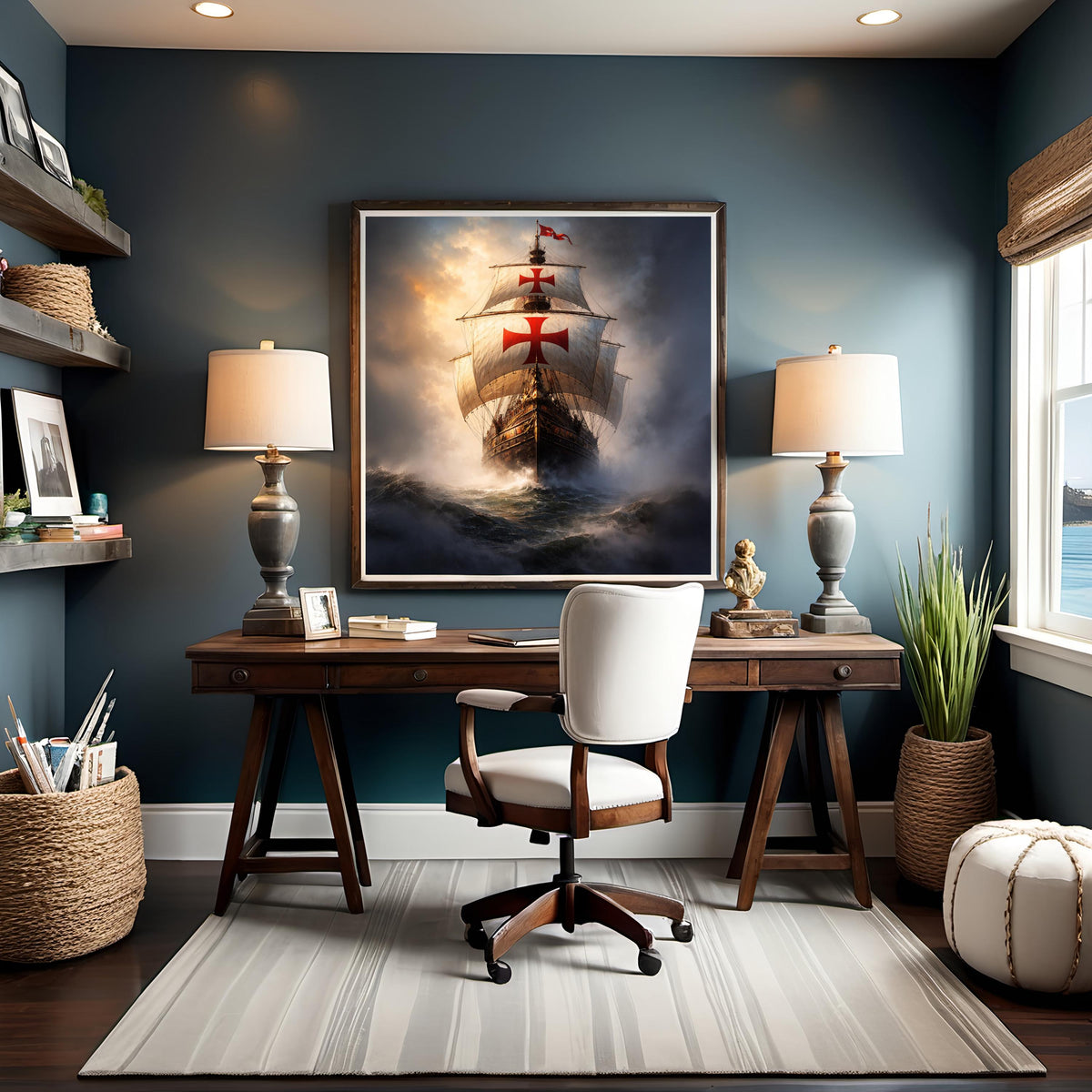 Templar Warship Art Print: Vintage Nautical Home Decor (Digital Download)