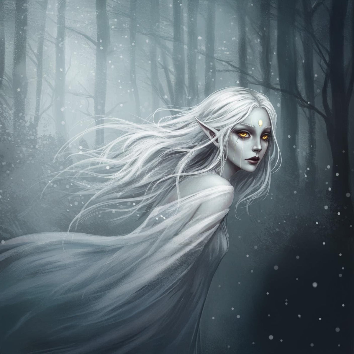 Ethereal Banshee Art Print: Dark Fantasy Celtic Spirit Woman Grey Silver Digital Art Download