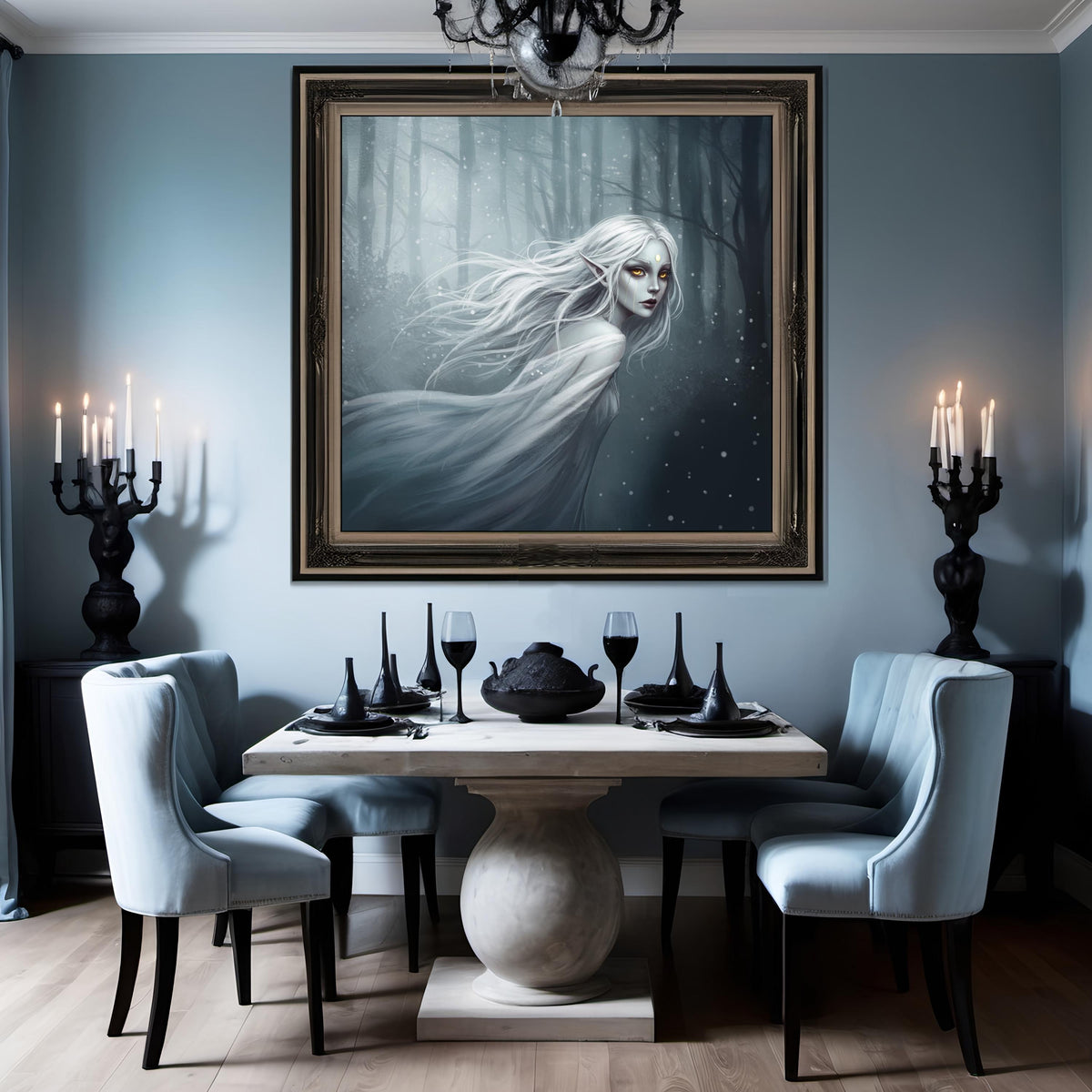 Ethereal Banshee Art Print: Dark Fantasy Celtic Spirit Woman Grey Silver Digital Art Download