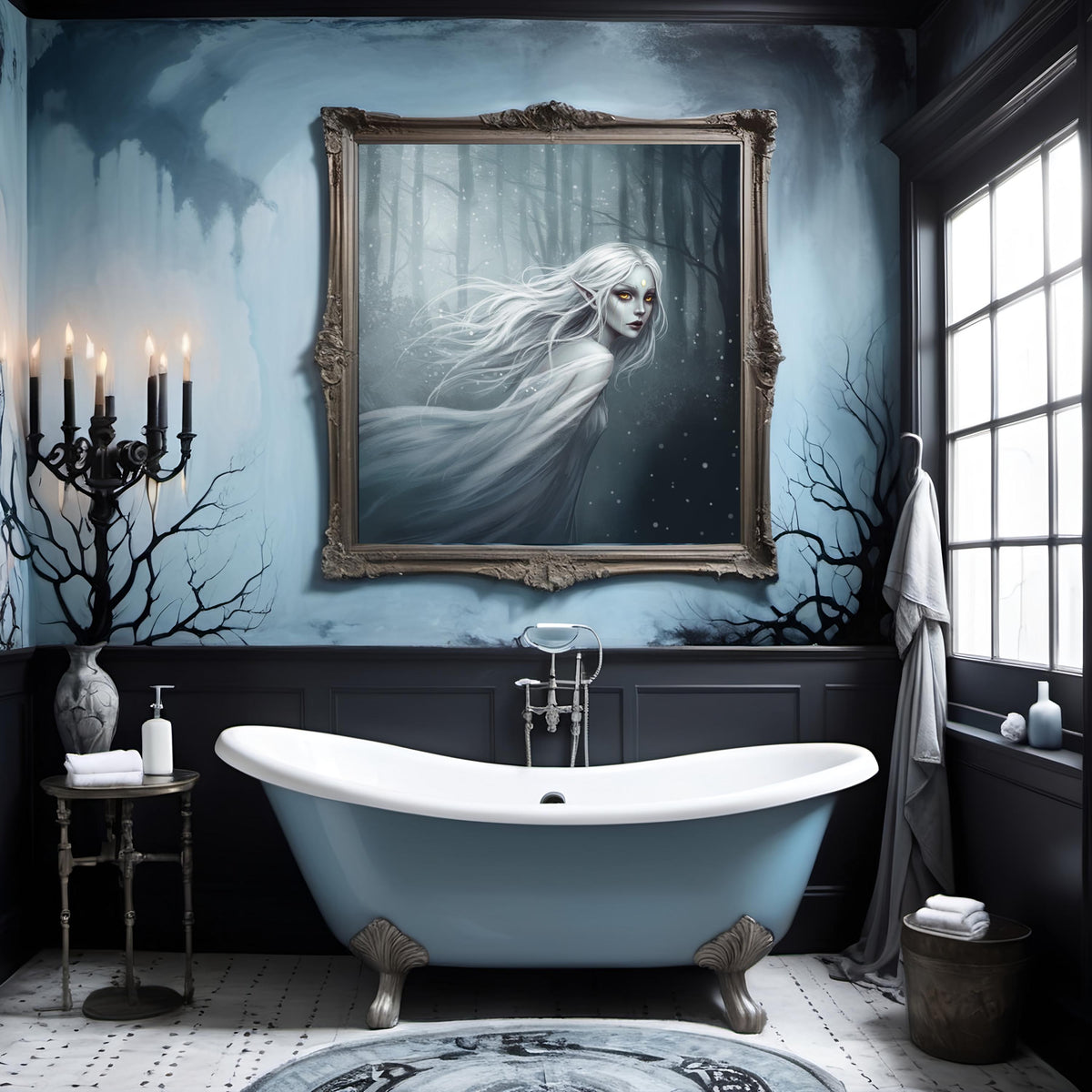 Ethereal Banshee Art Print: Dark Fantasy Celtic Spirit Woman Grey Silver Digital Art Download