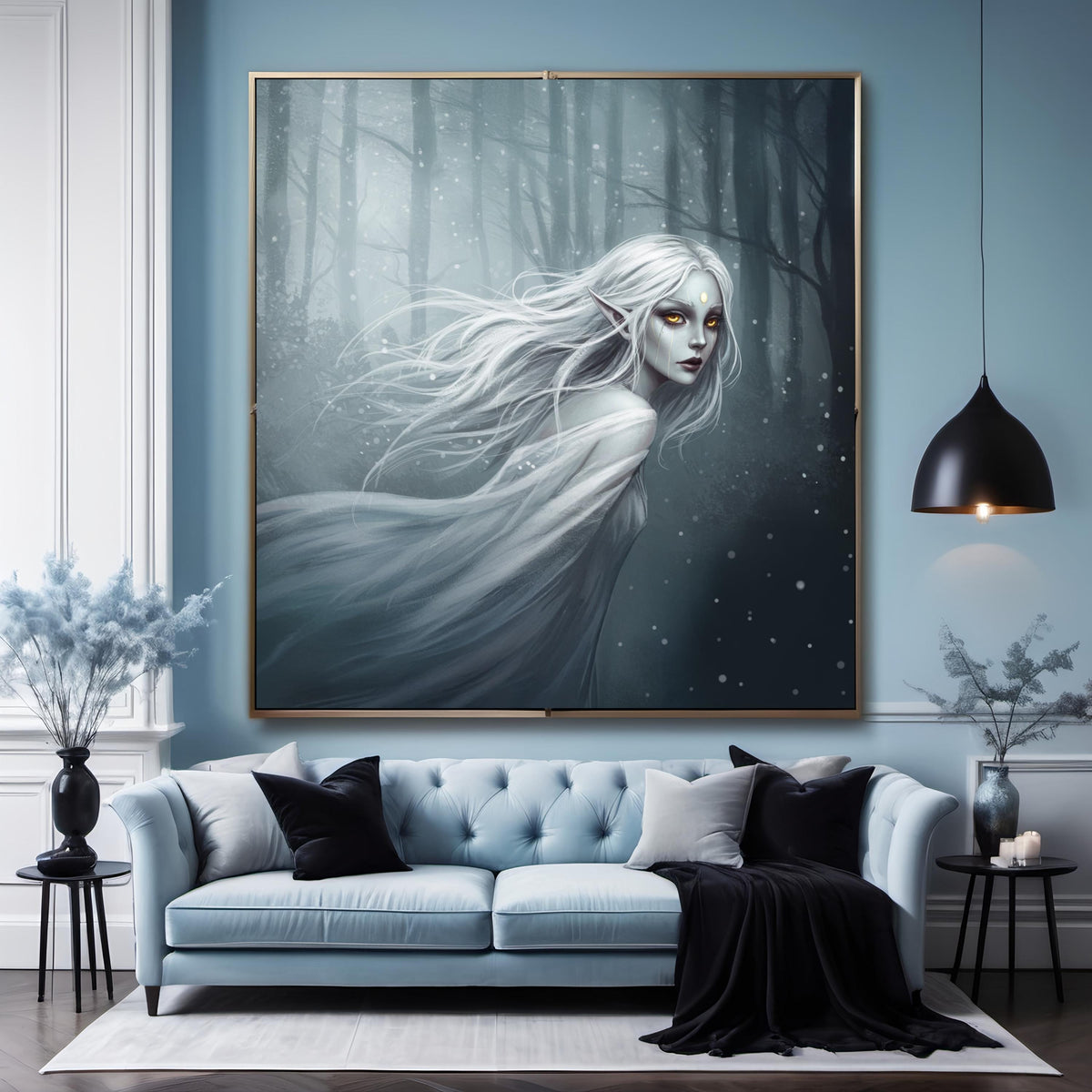 Ethereal Banshee Art Print: Dark Fantasy Celtic Spirit Woman Grey Silver Digital Art Download