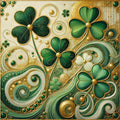 Emerald Shamrock Flow Print: Klimt Inspired Irish Wall Art Green Gold Digital Art Download