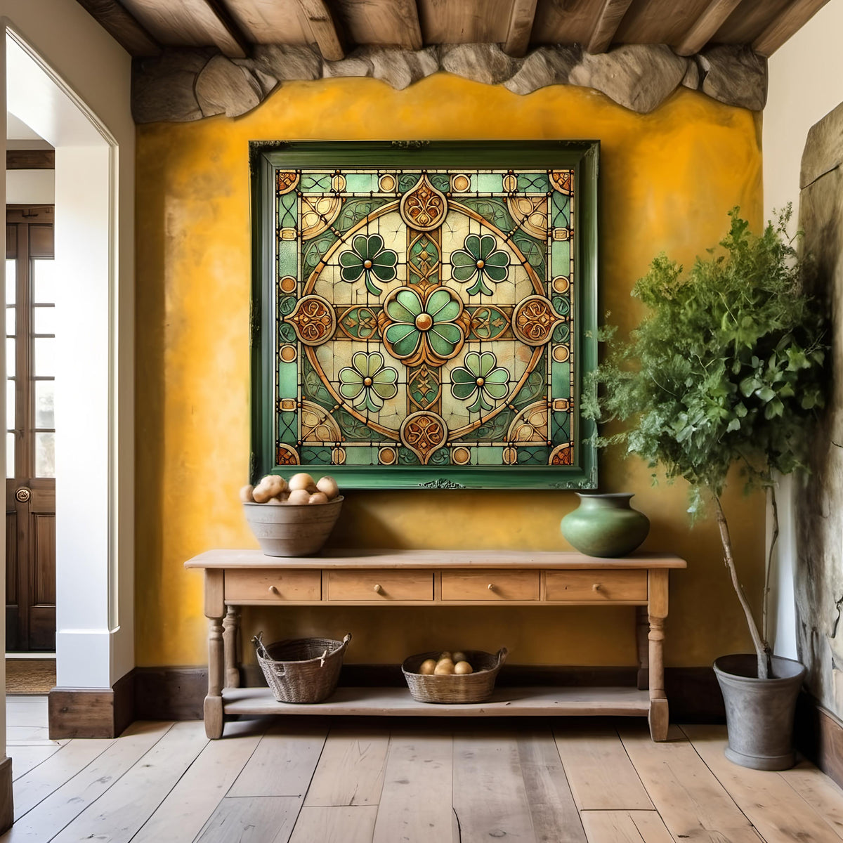 Celtic Shamrock Cross: Stained Glass Art (Digital Download)