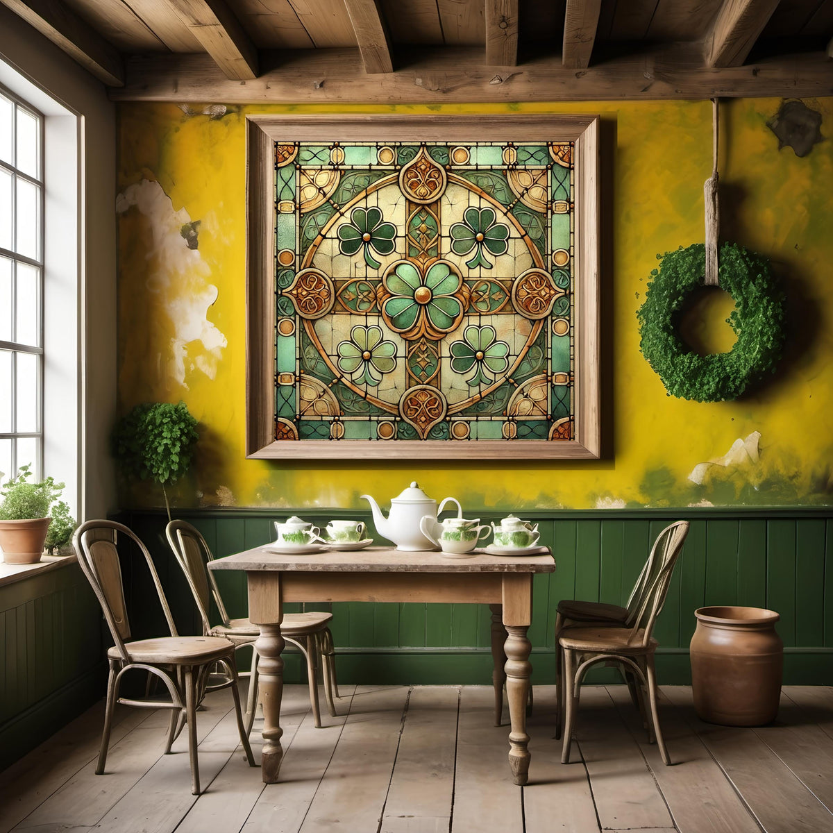 Celtic Shamrock Cross: Stained Glass Art (Digital Download)