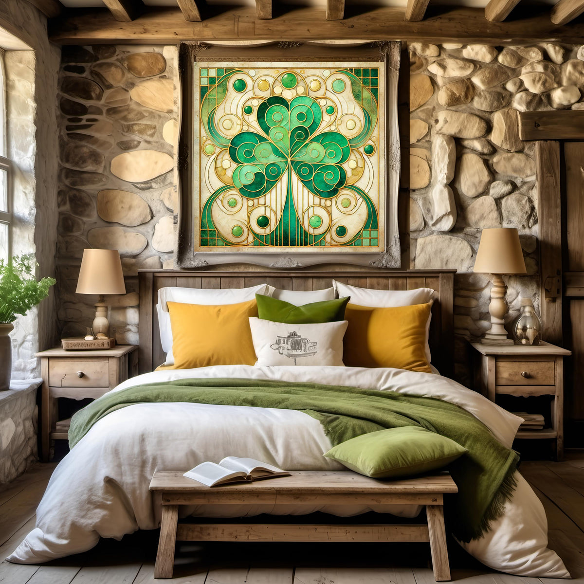 Sacred Shamrock Art Nouveau Print: Klimt Inspired Irish Clover Wall Decor Digital Art Download