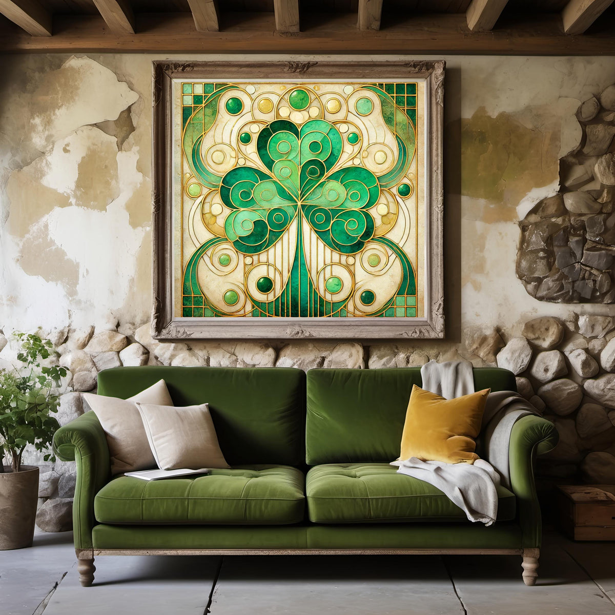 Sacred Shamrock Art Nouveau Print: Klimt Inspired Irish Clover Wall Decor Digital Art Download