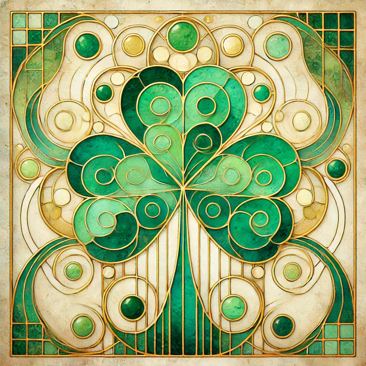Sacred Shamrock Art Nouveau Print: Klimt Inspired Irish Clover Wall Decor Digital Art Download