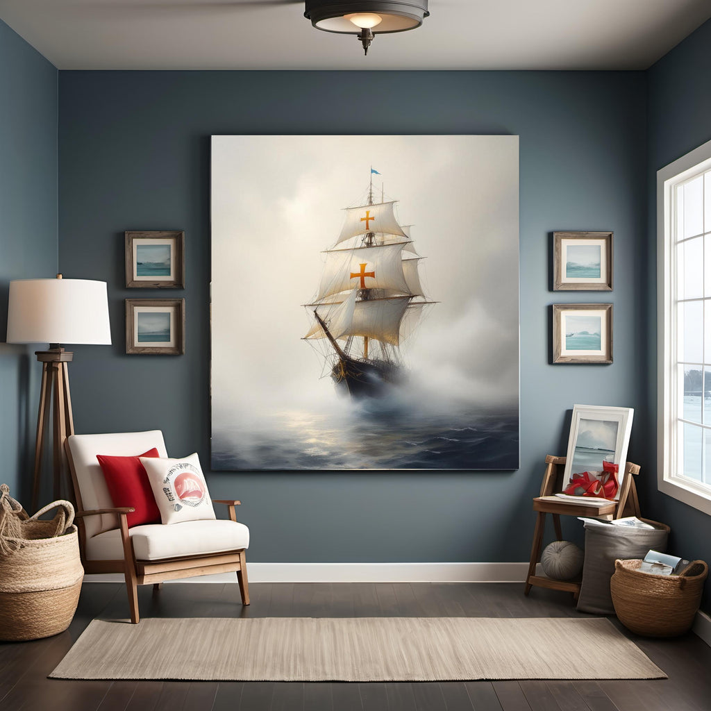 Knight Templar Ship Art | Vintage Maritime Oil Painting (Digital Download)