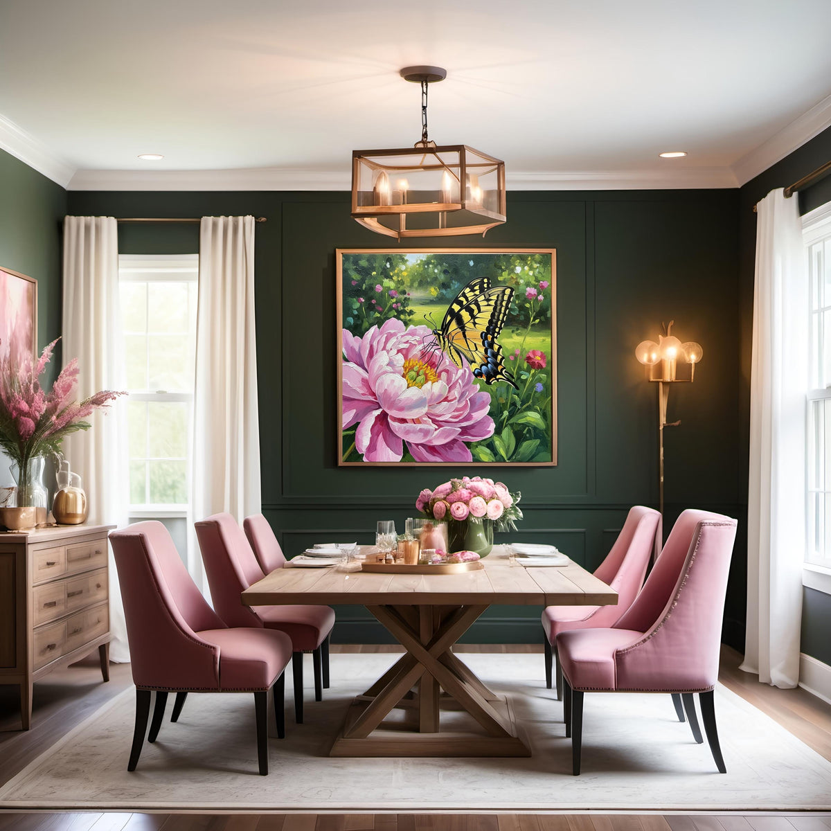 Swallowtail Butterfly & Pink Peony Oil Painting (Digital Download)