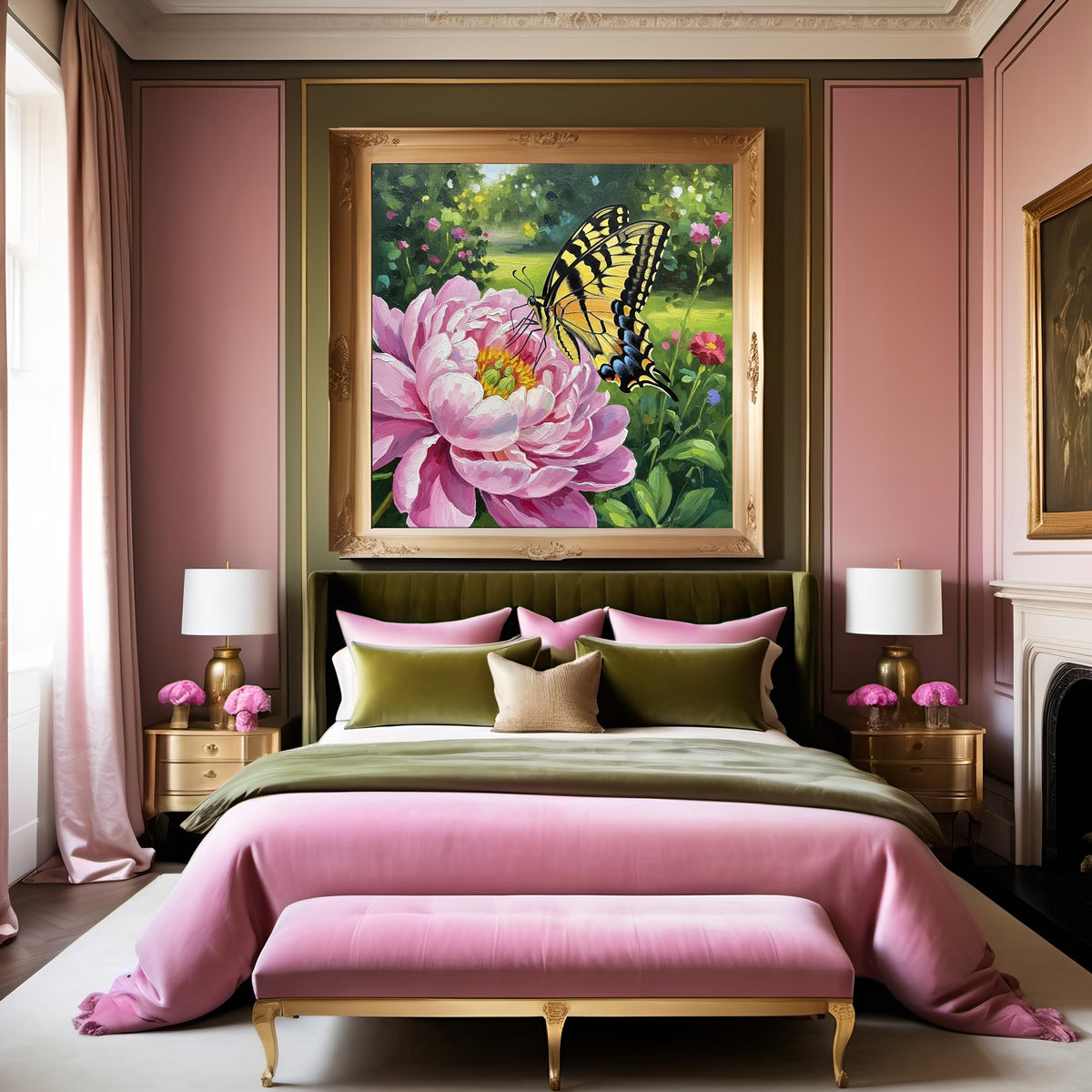 Swallowtail Butterfly & Pink Peony Oil Painting (Digital Download)