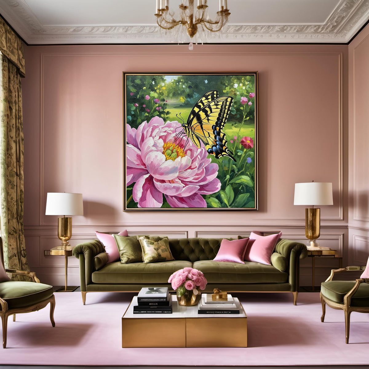 Swallowtail Butterfly & Pink Peony Oil Painting (Digital Download)