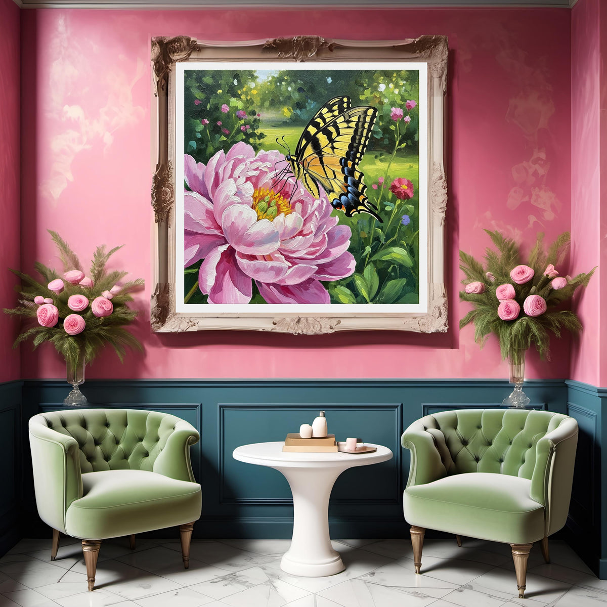 Swallowtail Butterfly & Pink Peony Oil Painting (Digital Download)