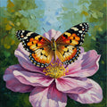 Painted Lady Butterfly Oil Painting, Pink Flower Art (Digital Download)