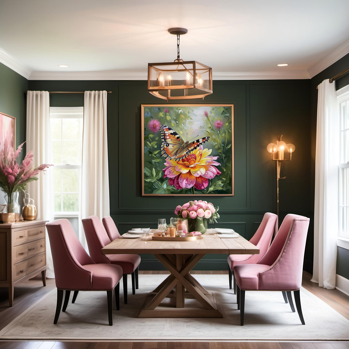 Butterfly Dahlia Oil Painting, Dew Kissed Floral Art (Digital Download)