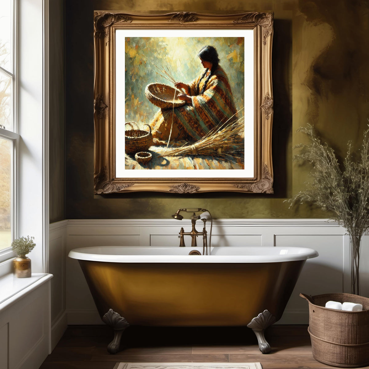 Indigenous Basket Weaver Art Print: Traditional Craft, Native Woman (Digital Download)