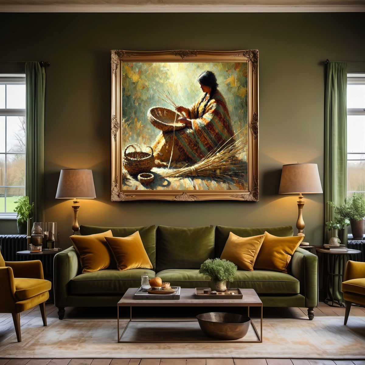 Indigenous Basket Weaver Art Print: Traditional Craft, Native Woman (Digital Download)