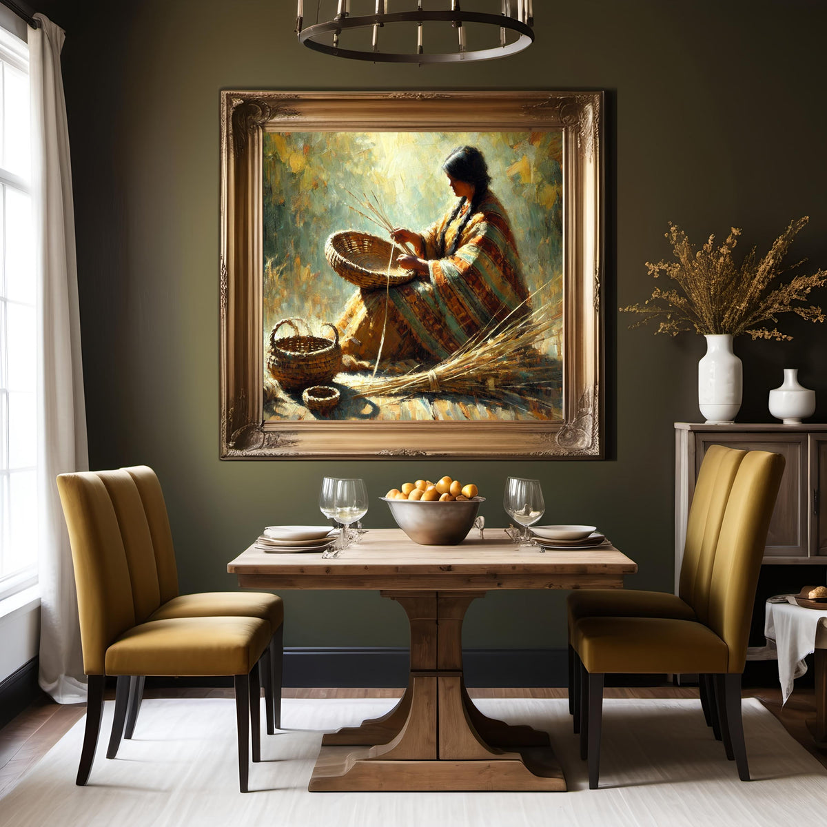 Indigenous Basket Weaver Art Print: Traditional Craft, Native Woman (Digital Download)