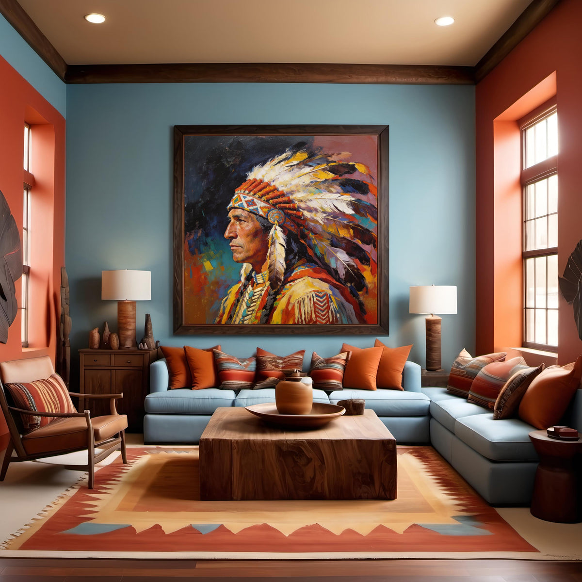 Chief of Quiet Strength: Native American Oil Painting Portrait Wall Art (Digital Download)