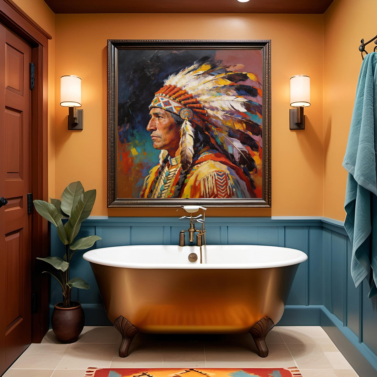 Chief of Quiet Strength: Native American Oil Painting Portrait Wall Art (Digital Download)