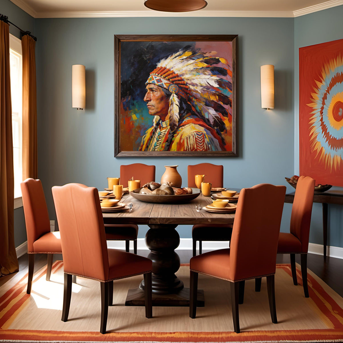 Chief of Quiet Strength: Native American Oil Painting Portrait Wall Art (Digital Download)