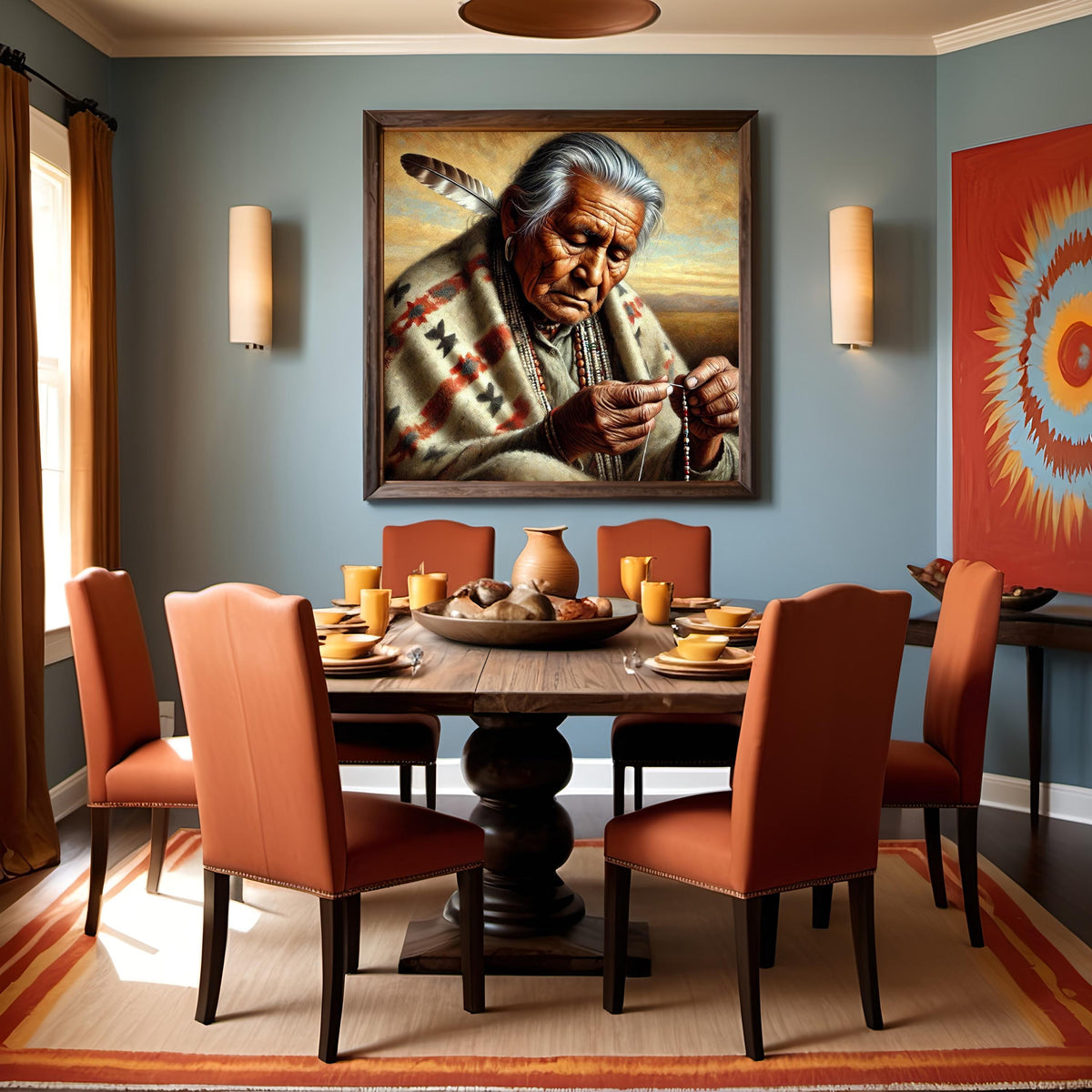 Indigenous Elder Beading Portrait Print: Native American Artisan Oil Painting Cultural Wall Art (Digital Download)