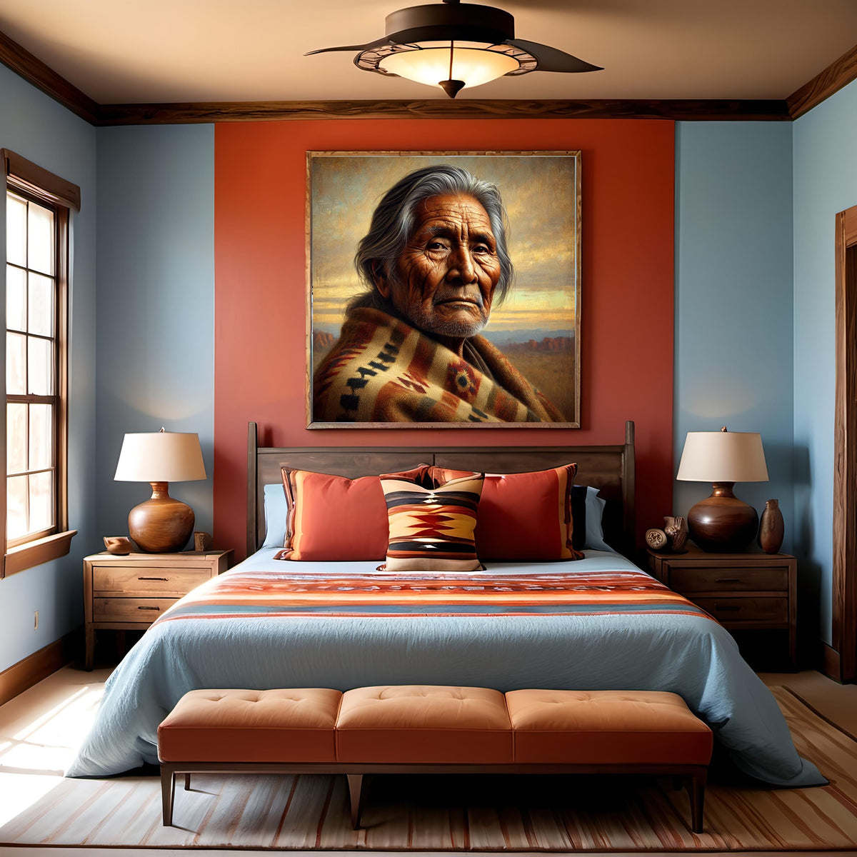 Indigenous Elder Portrait Print: Native American Wisdom Oil Painting Vintage Home Decor (Digital Download)