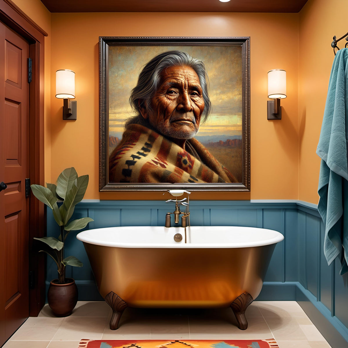 Indigenous Elder Portrait Print: Native American Wisdom Oil Painting Vintage Home Decor (Digital Download)
