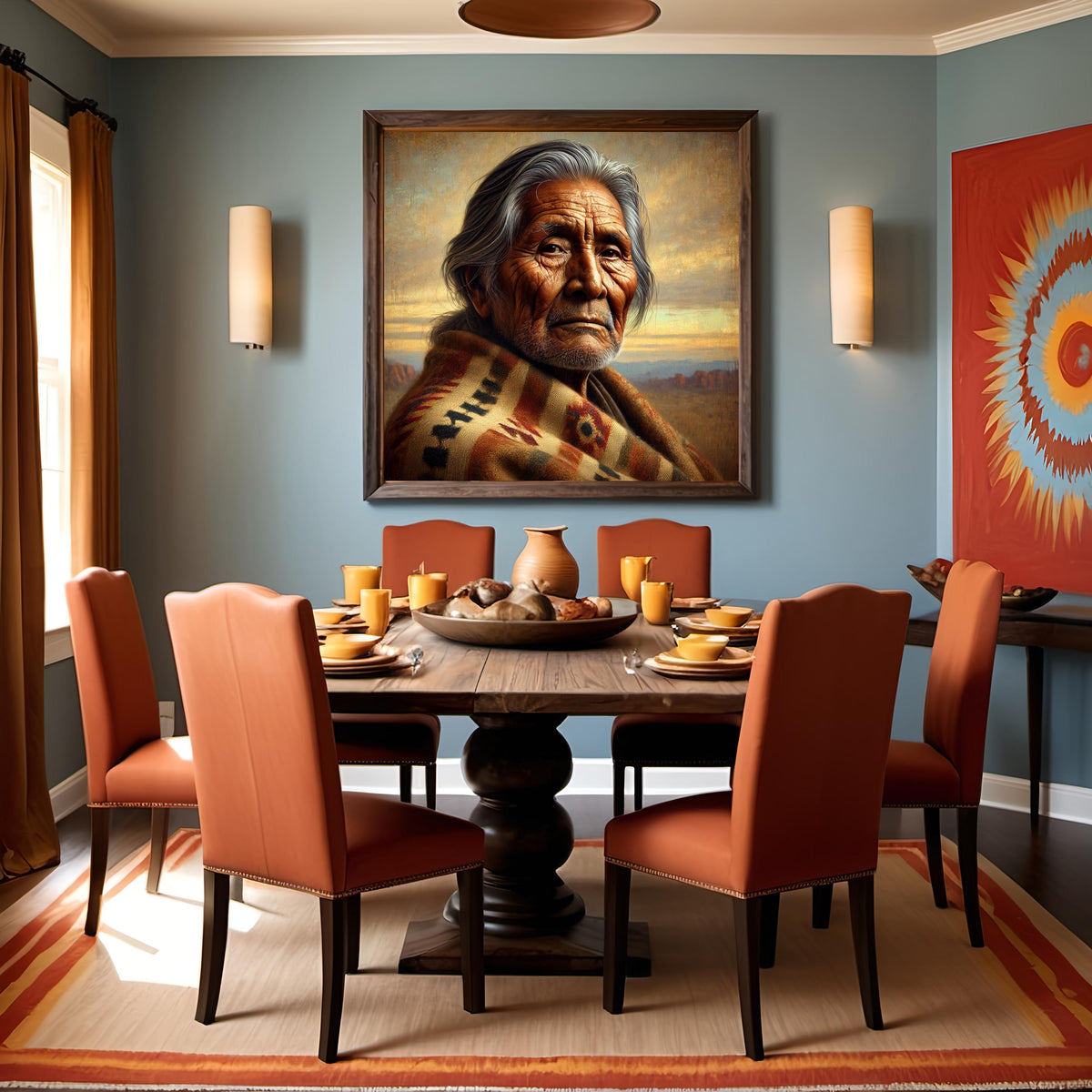 Indigenous Elder Portrait Print: Native American Wisdom Oil Painting Vintage Home Decor (Digital Download)