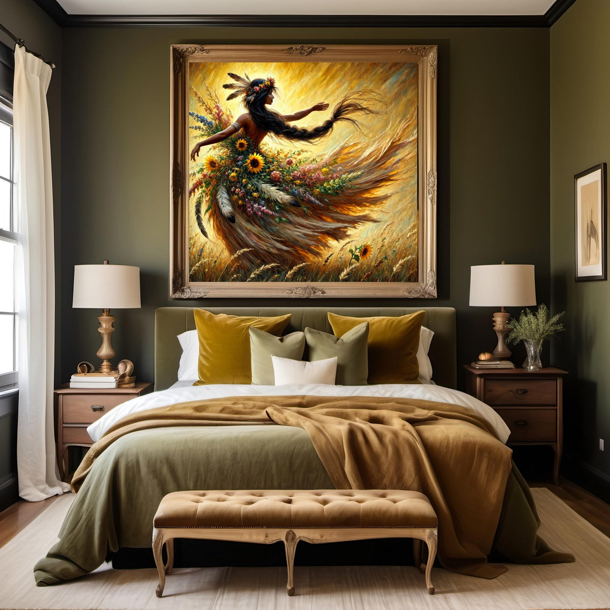 Spirit Dancer Fine Art Print: Indigenous Harvest Goddess in Golden Meadow Digital Art Download