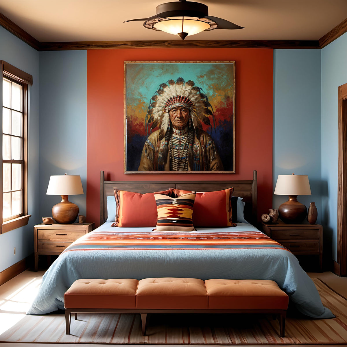 Indigenous Elder Oil Painting Portrait Native American Chief Headdress Digital Art Vintage Home Decor Printable Wall Art