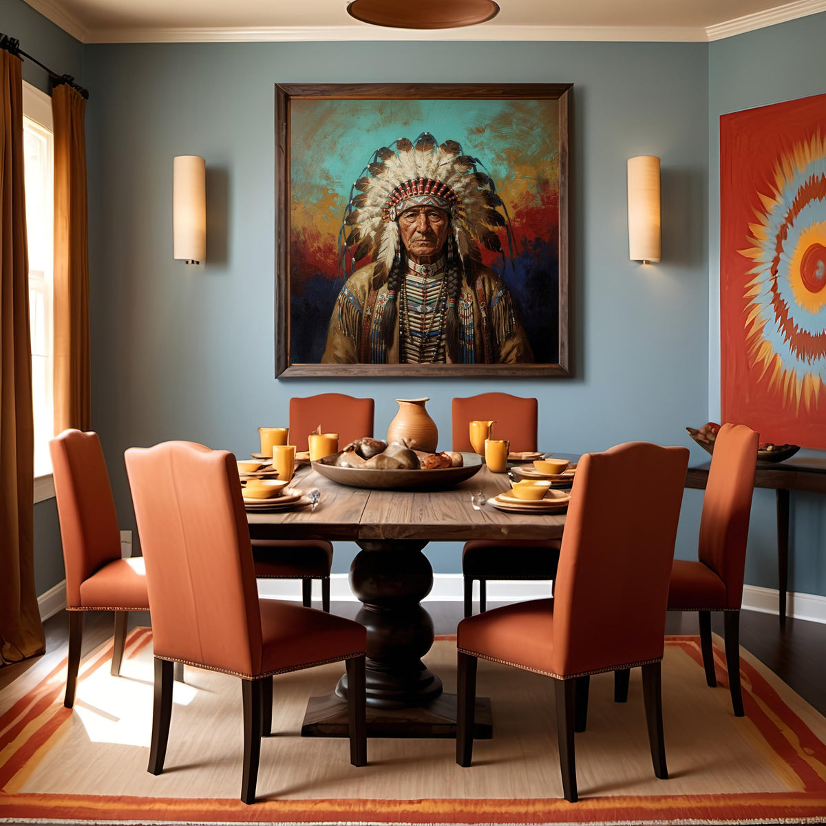 Indigenous Elder Oil Painting Portrait Native American Chief Headdress Digital Art Vintage Home Decor Printable Wall Art