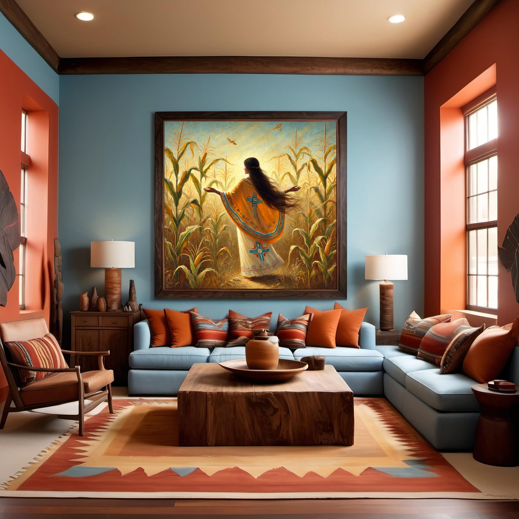 Corn Maiden Painting: Indigenous Woman, Golden Cornfield (Digital Download)