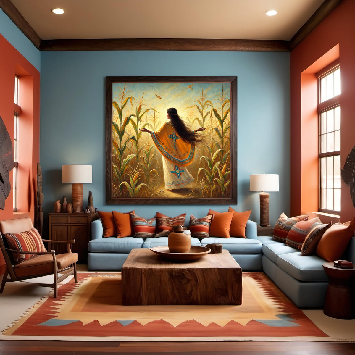 Corn Maiden Painting: Indigenous Woman, Golden Cornfield (Digital Download)