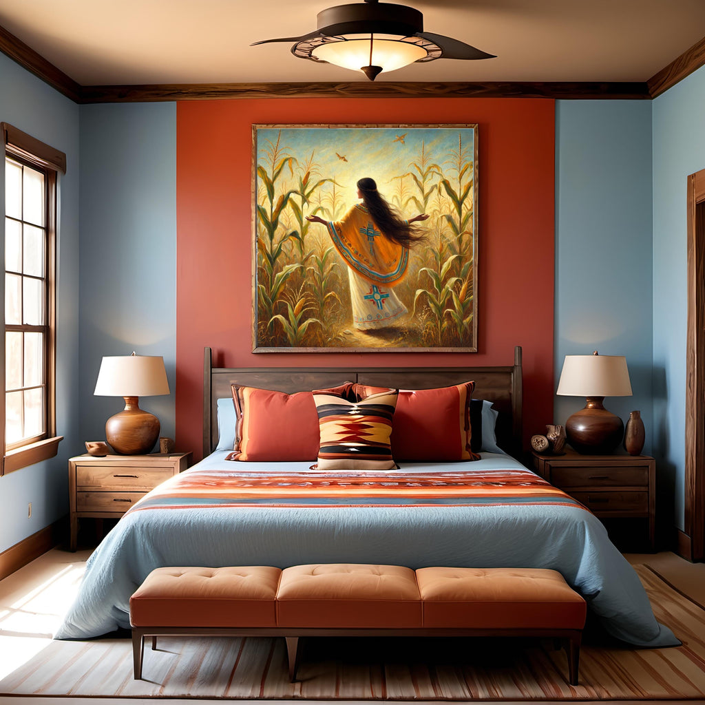 Corn Maiden Painting: Indigenous Woman, Golden Cornfield (Digital Download)