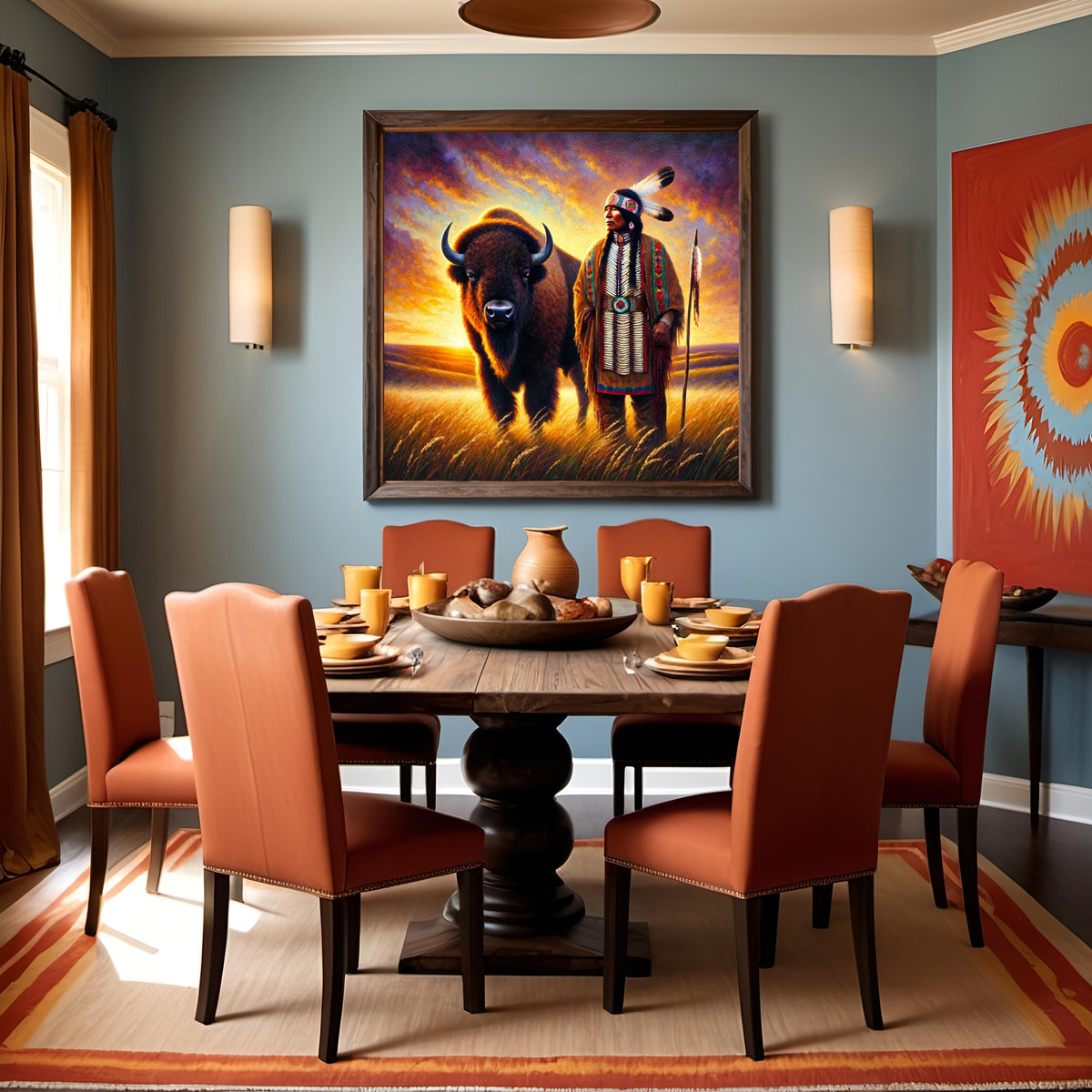 Native Elder and Buffalo Painting: Spiritual Guardian Prairie Art Western Cultural Wall Decor (Digital Download)