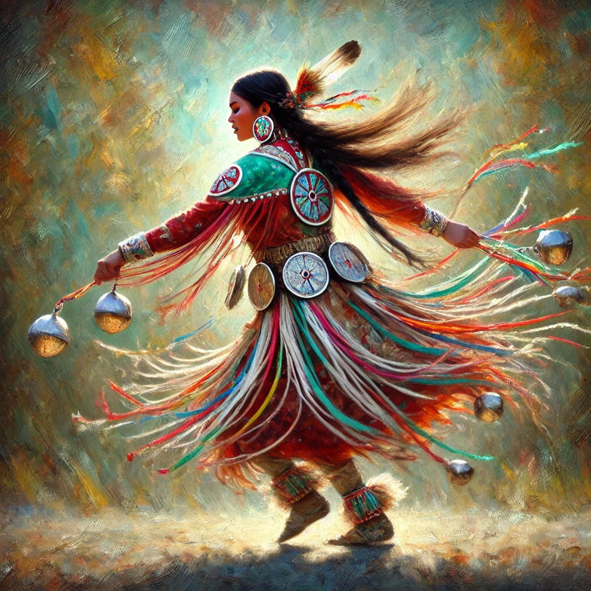 Jingle Dance Portrait: Indigenous Woman Art, Spiritual Oil Painting (Digital Download)