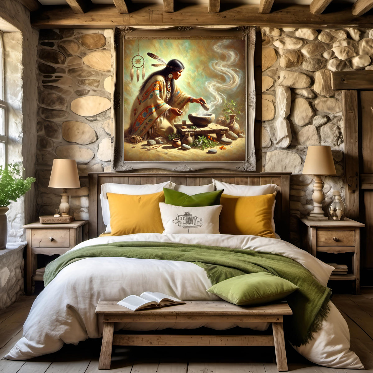 The Healer’s Offering: Indigenous Woman Healing Ritual Spiritual Wall Art Native Ceremony Painting Digital Download
