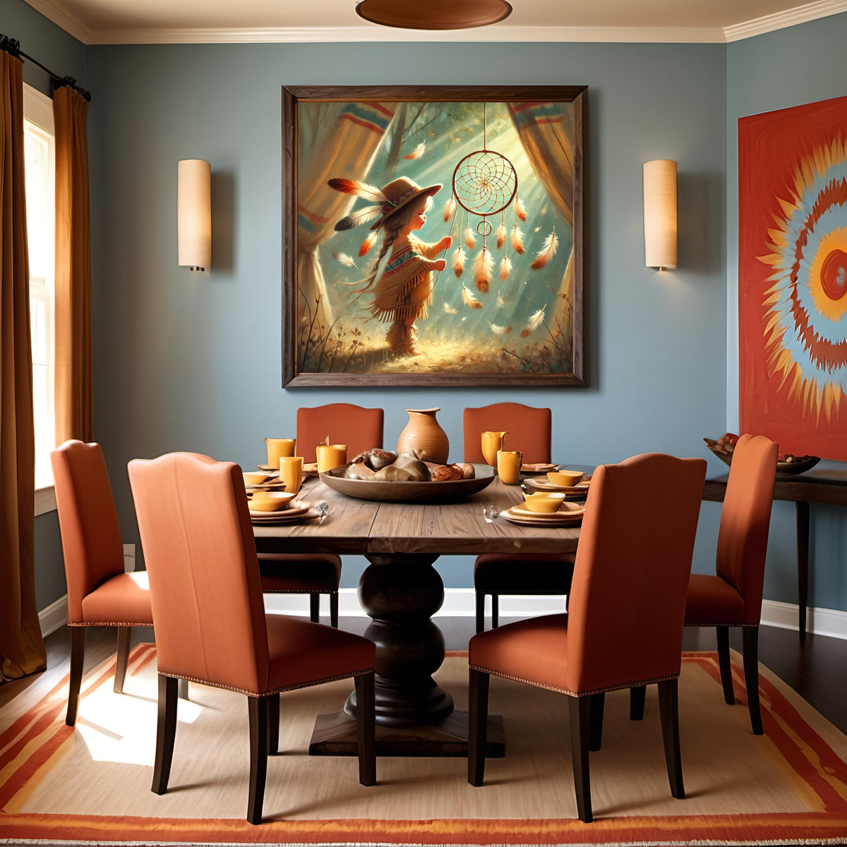 Native American Dreamcatcher Nursery Art: Whimsical Child Oil Painting Baby Room Spiritual Decor Digital Art Download