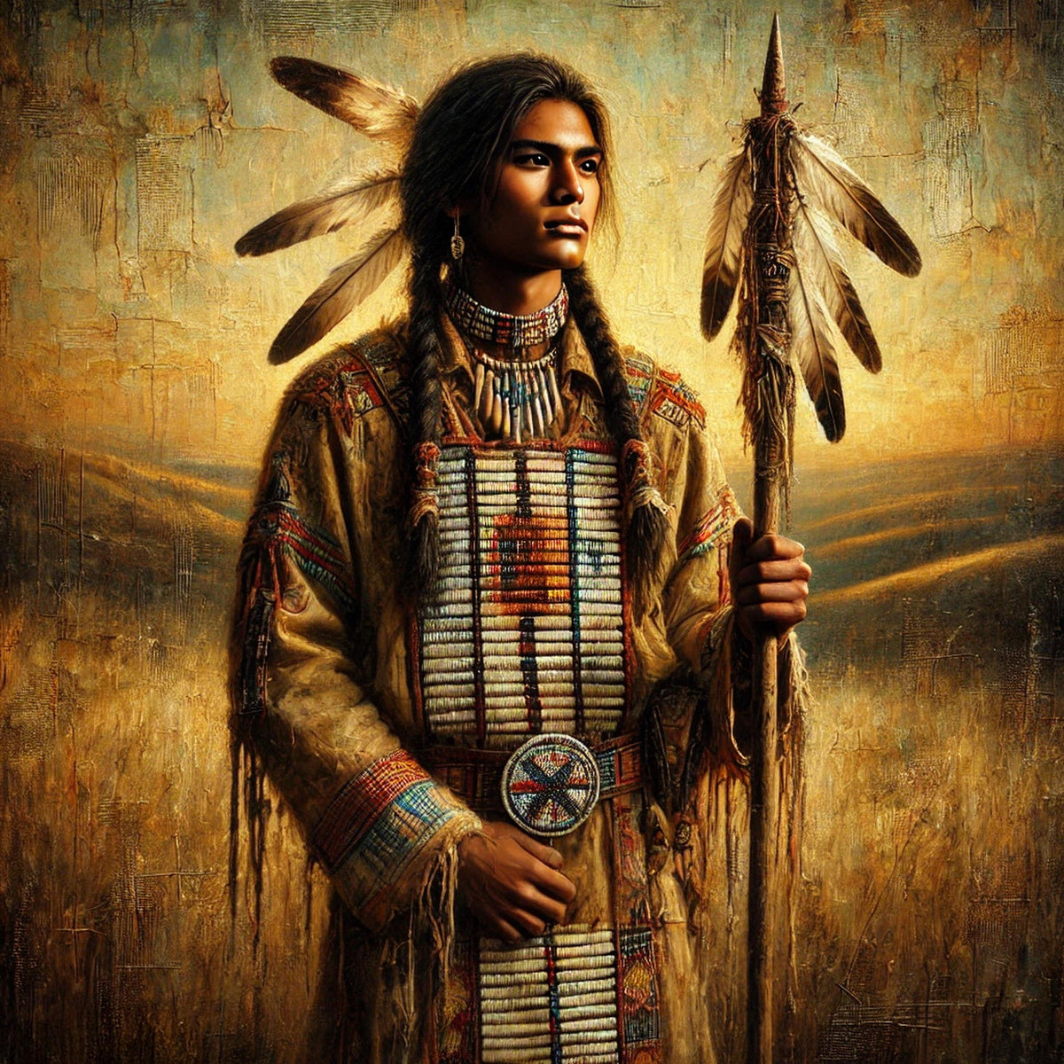 Indigenous Warrior Portrait: Vintage Style Spiritual Art (Digital Download)