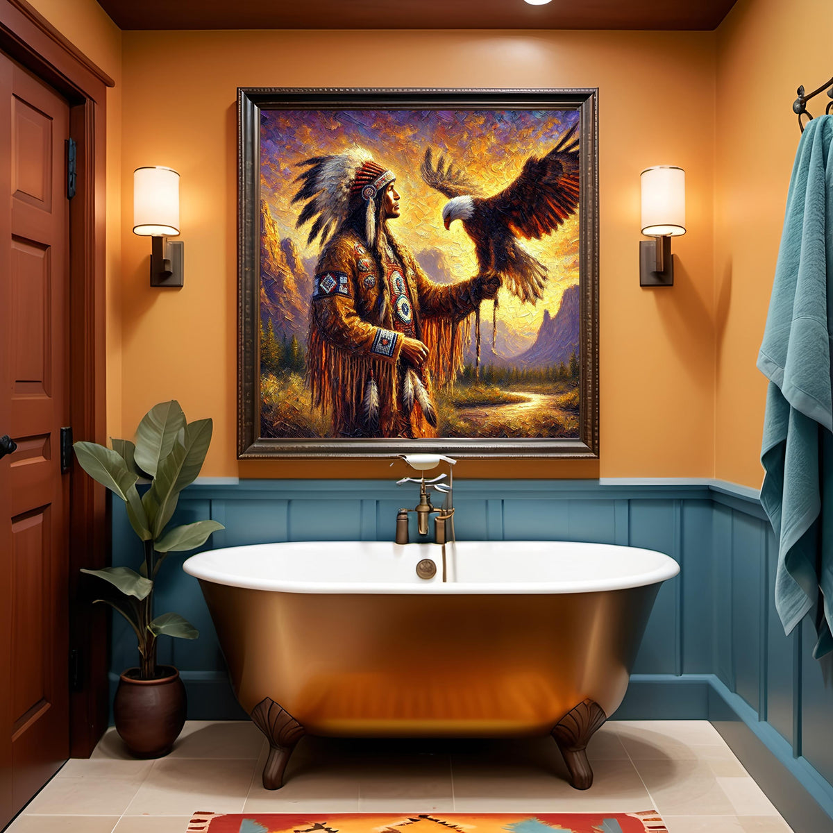 Native Elder and Eagle Art: Spiritual Western Decor (Digital Download)