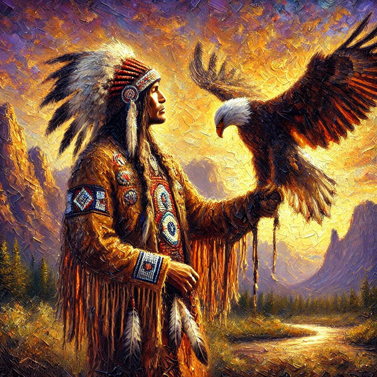 Native Elder and Eagle Art: Spiritual Western Decor (Digital Download)