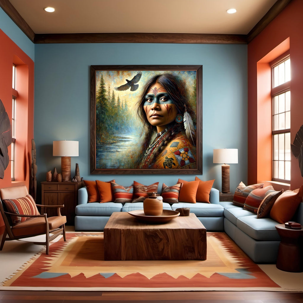 Raven Spirit Guardian: Indigenous Warrior Portrait Cultural Wall Art (Digital Download)