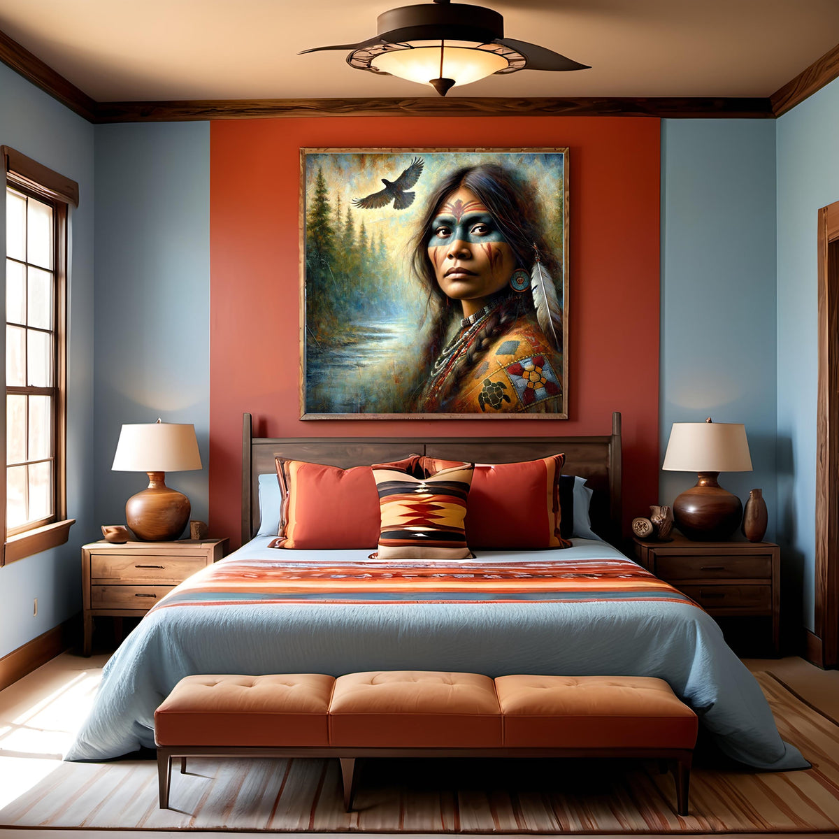 Raven Spirit Guardian: Indigenous Warrior Portrait Cultural Wall Art (Digital Download)