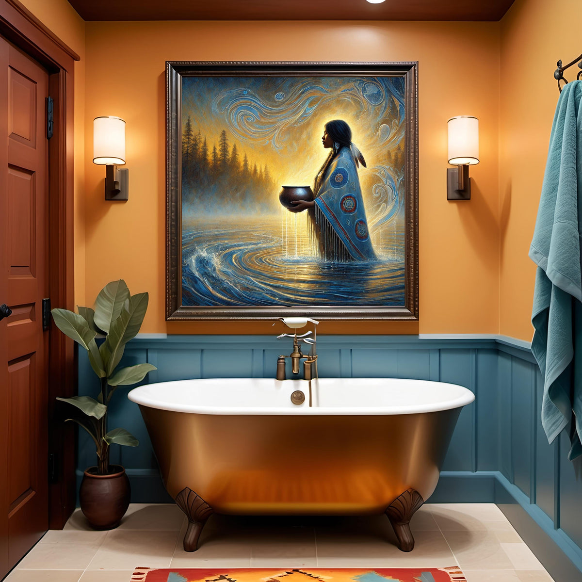 Indigenous Woman River Ceremony Art: Spiritual Portrait Print (Digital Download)