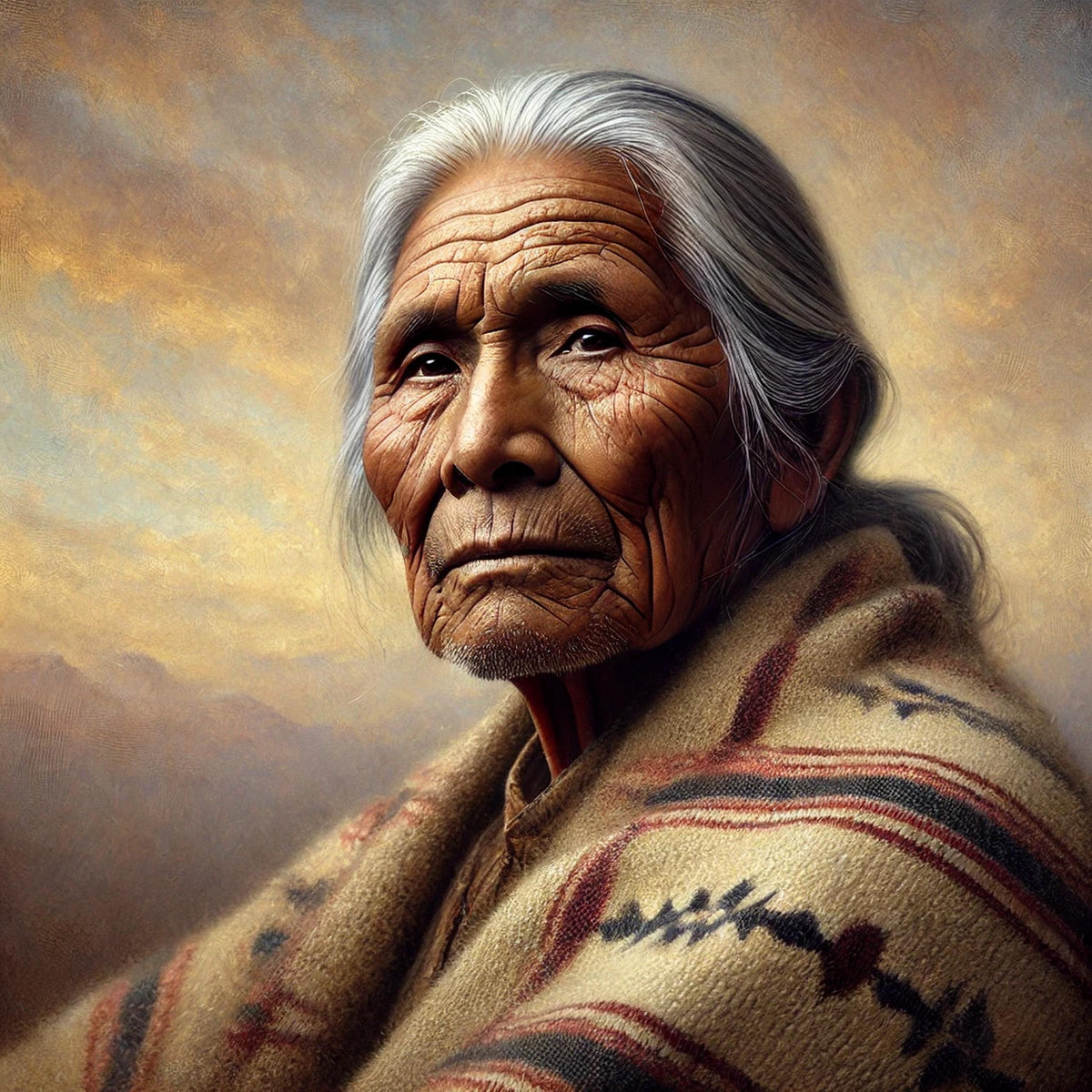 Indigenous Elder Portrait: Vintage Oil Painting Art Print (Digital Download)