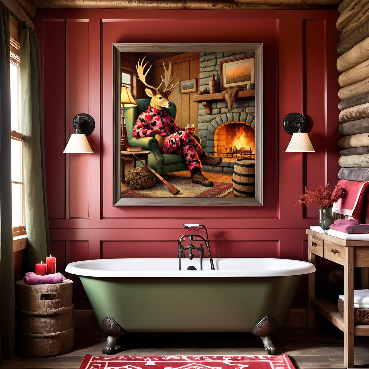 Funny Camo Deer Valentine Print, Cabin Fireplace Art (Digital Download)