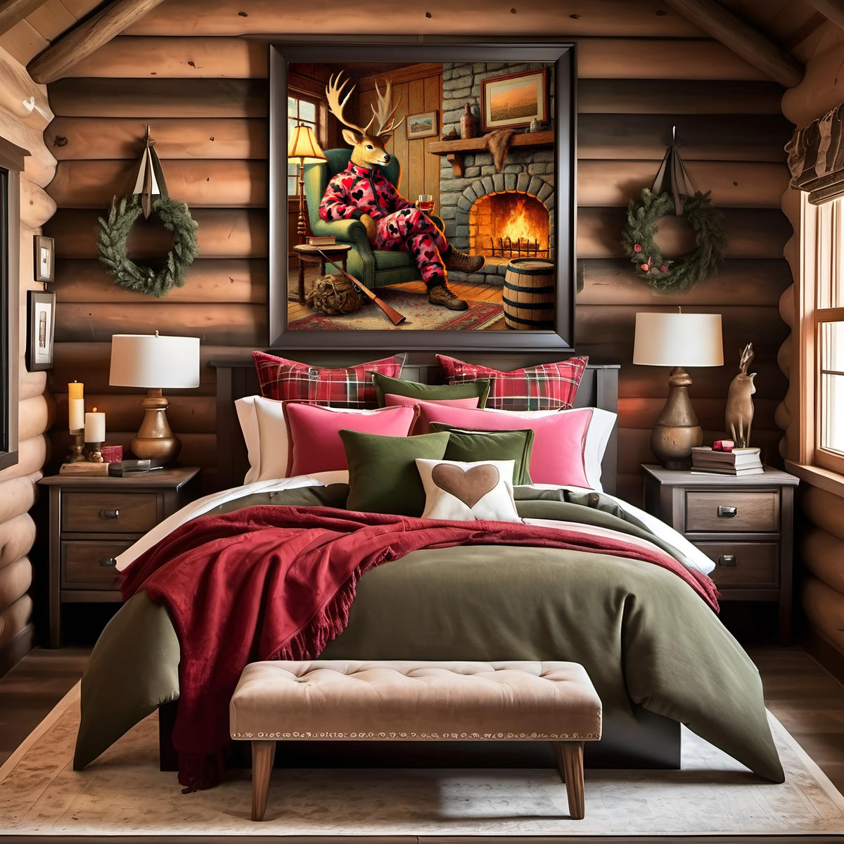 Funny Camo Deer Valentine Print, Cabin Fireplace Art (Digital Download)