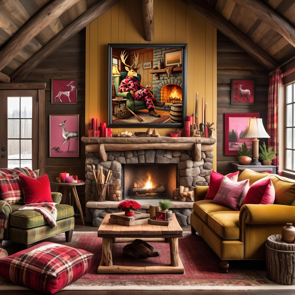 Funny Camo Deer Valentine Print, Cabin Fireplace Art (Digital Download)