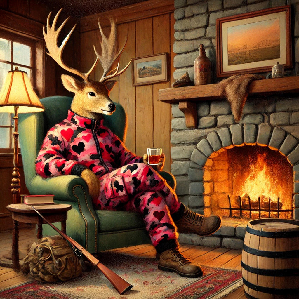 Funny Camo Deer Valentine Print, Cabin Fireplace Art (Digital Download)