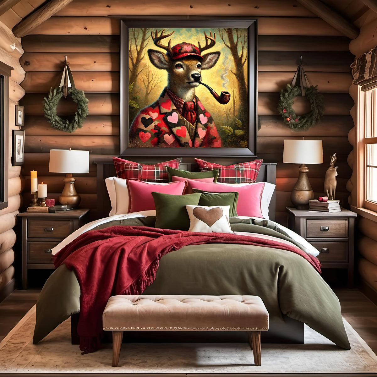 Vintage Valentine Camo Deer Wall Art Romantic Lodge Decor Anthropomorphic Animal Painting Digital Download